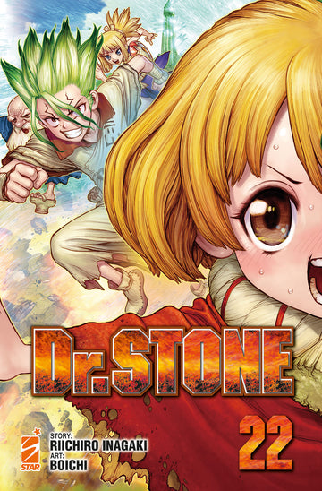 Copertina della pubblicazione DR.STONE 22 di Edizioni Star Comics, con illustrazione e testo sulla copertina del manga.
