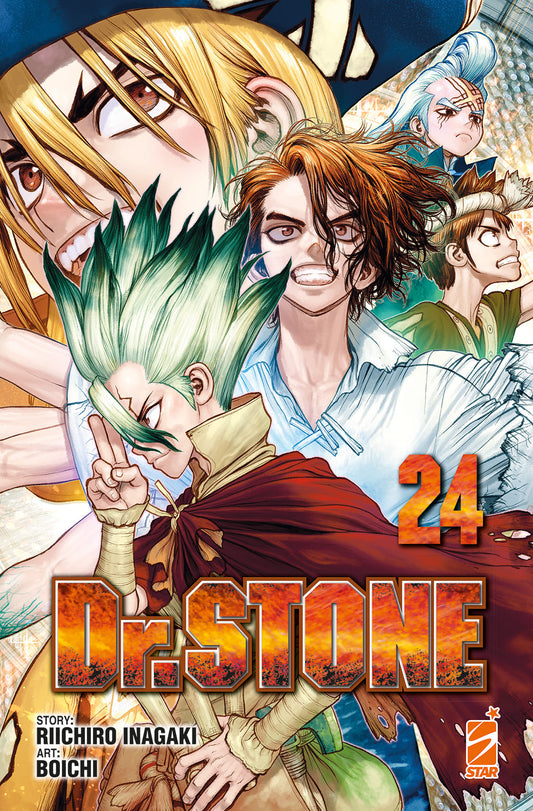 Copertina del volume DR.STONE 24 pubblicato da Edizioni Star Comics, con illustrazione colorata e dettagliata sul frontespizio.