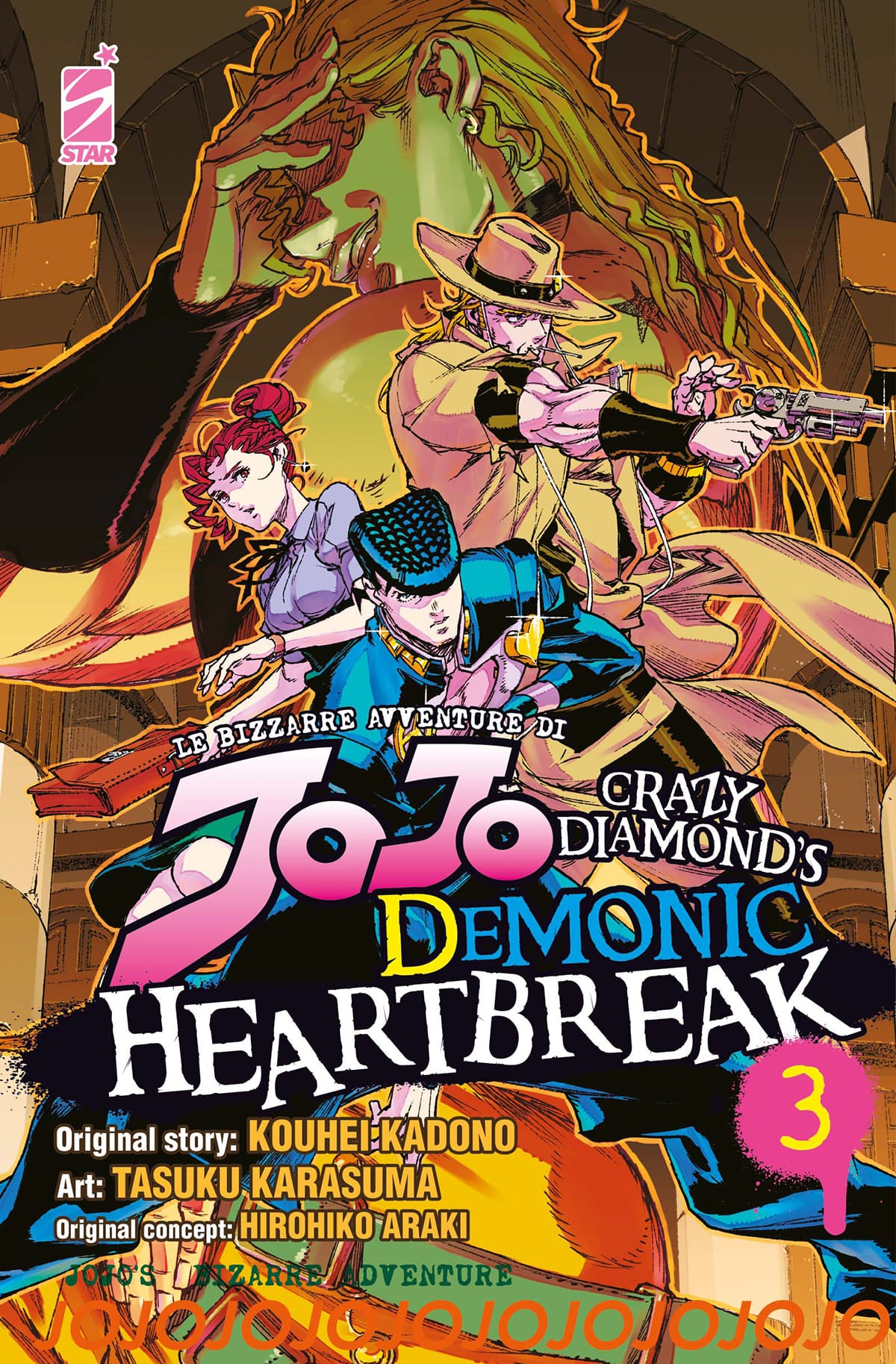 Copertina della pubblicazione JoJo Crazy Diamond's Demonic Heart3 di Edizioni Star Comics, con illustrazione dettagliata e colori vivaci