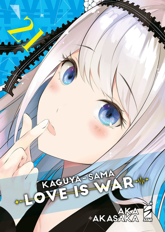 Copertina del volume 21 di "Kaguya-sama: Love is War", pubblicazione di Edizioni Star Comics, con personaggi principali sul fronte.