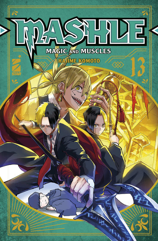 Copertina del volume MASHLE 13, pubblicazione di Edizioni Star Comics, mostra il personaggio principale in azione.