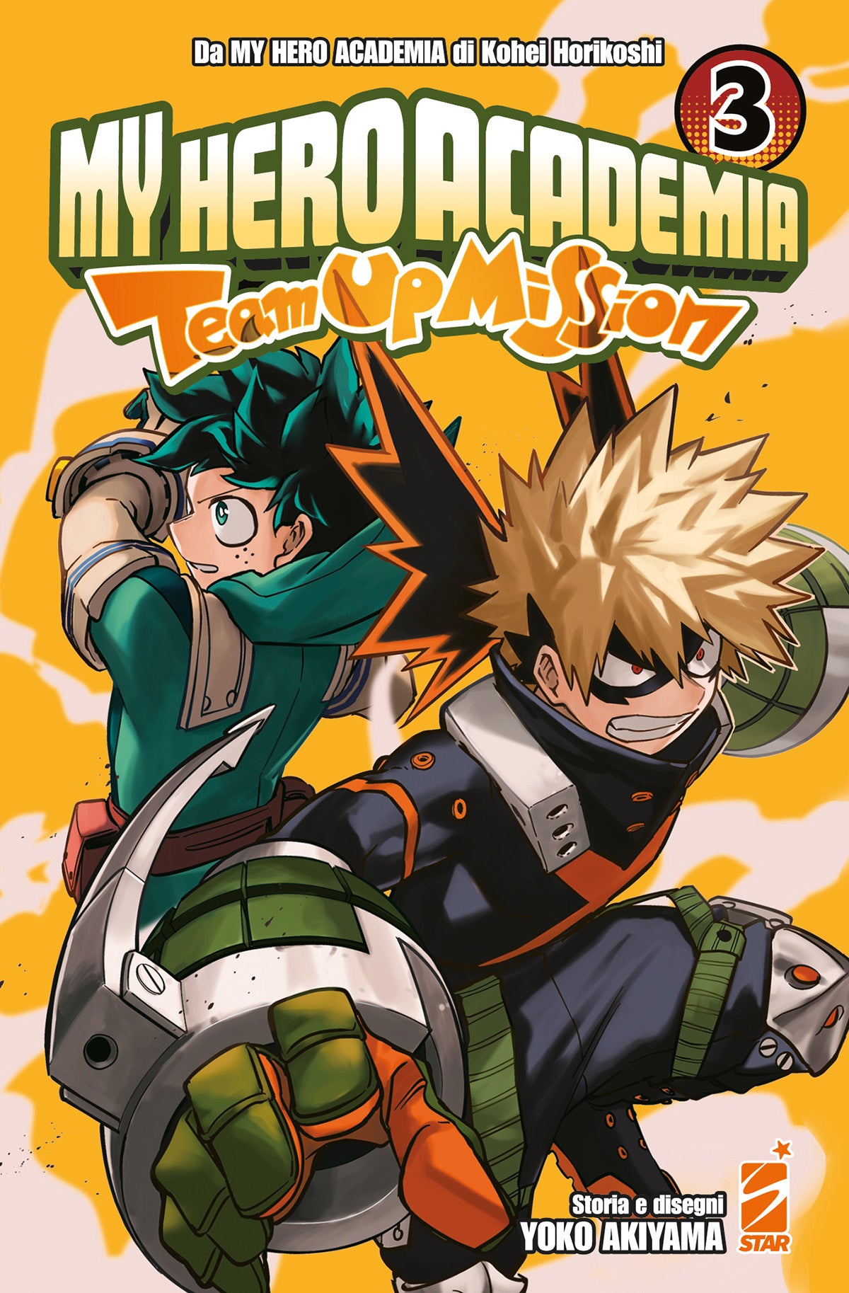 Copertina del libro MY HERO ACADEMIA TEAM UP MISSION 3 di Edizioni Star Comics, con personaggi principali in azione.