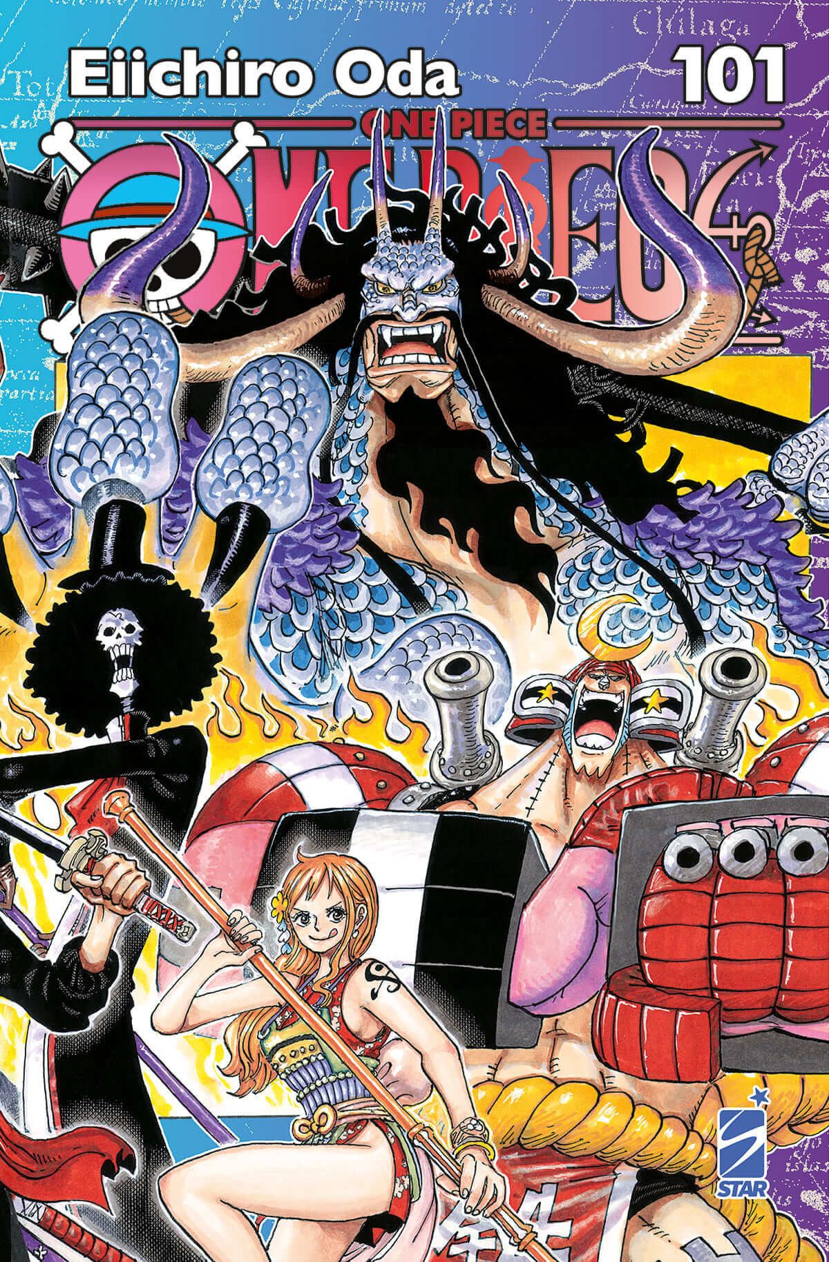 Copertina del volume ONE PIECE NEW ED.101 - GREATEST, pubblicazione Edizioni Star Comics, con illustrazioni e dettagli della copertina