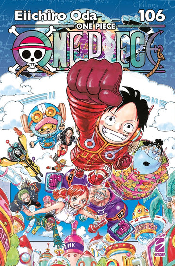 Copertina della pubblicazione "One Piece New Edition 106" di Edizioni Star Comics, mostra il personaggio Monkey D. Luffy.