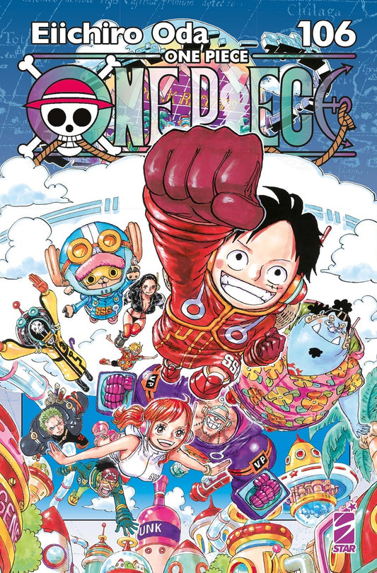 Copertina della pubblicazione "One Piece New Edition 106" di Edizioni Star Comics, mostra il personaggio Monkey D. Luffy.