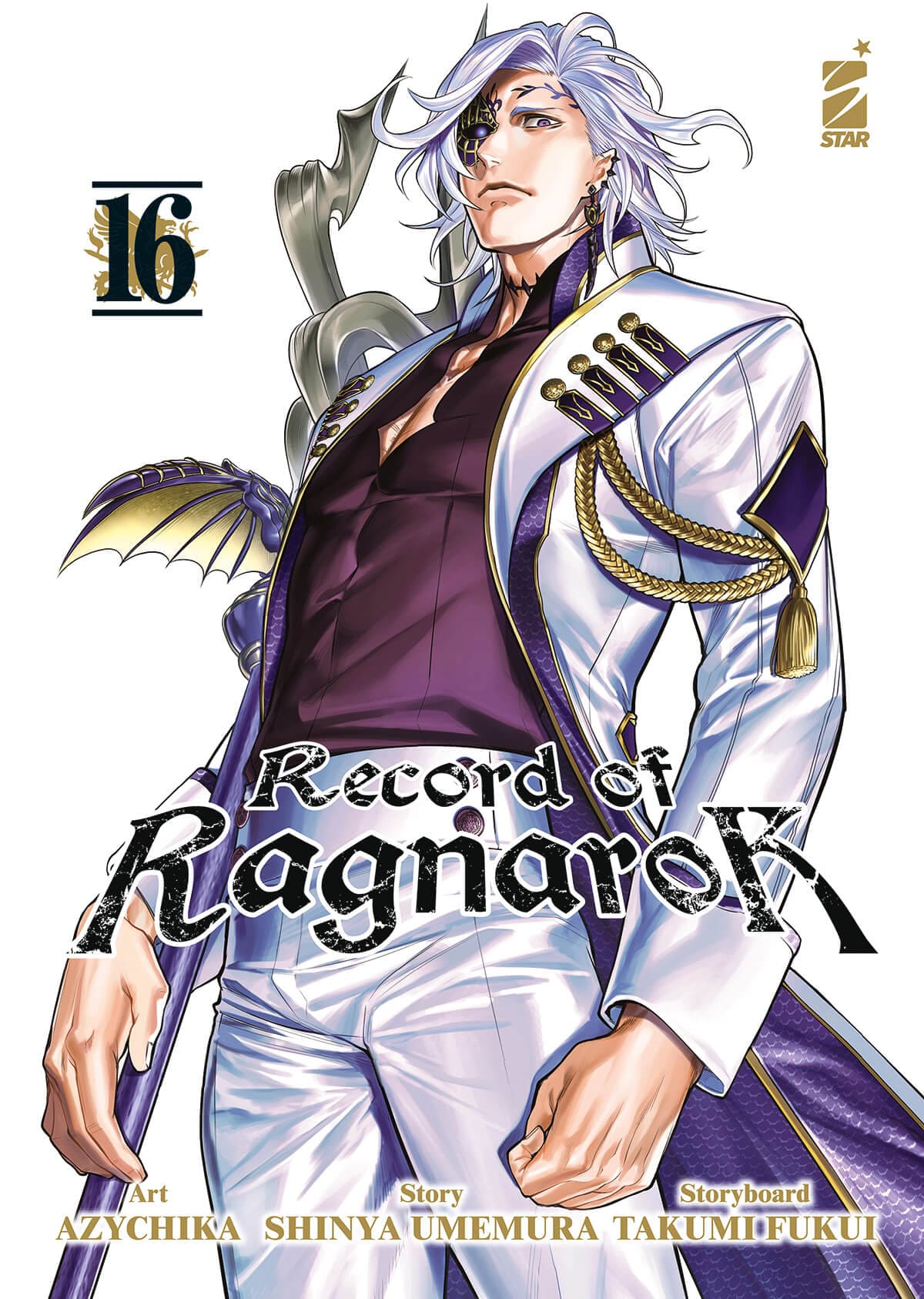 Copertina di Record of Ragnarok 16, pubblicazione di Edizioni Star Comics, con illustrazione dinamica e dettagli artistici.