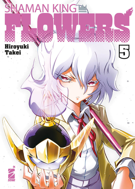 Copertina del volume Shaman King Flowers 5, pubblicazione di Edizioni Star Comics con illustrazione colorata e dettagliata