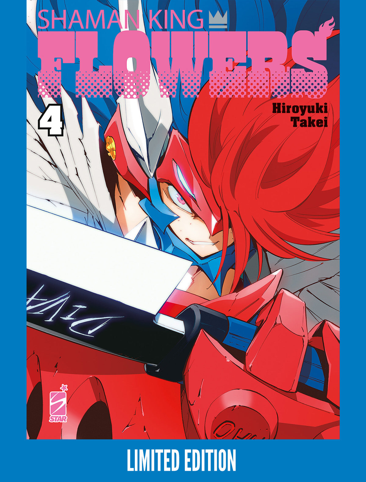 Copertina del fumetto Shaman King Flowers 4, edizione limitata di Edizioni Star Comics, con illustrazioni e dettagli sulla copertina
