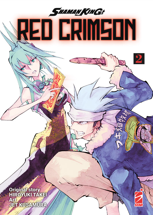 Copertina di "Shaman King Red Crimson 2", pubblicazione di Edizioni Star Comics, mostra il protagonista con dettagli rossi e neri.