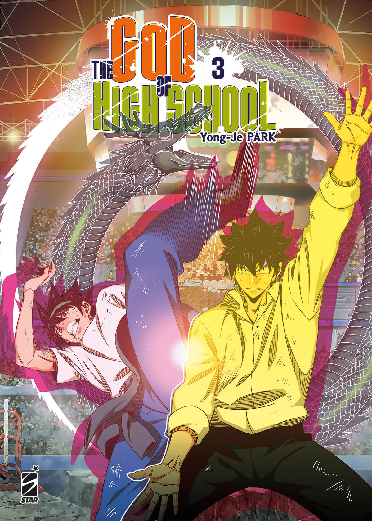 Copertina del volume 3 di THE GOD OF HIGH SCHOOL, pubblicazioni di EDIZIONI STAR COMICS, con illustrazioni e titolo visibili