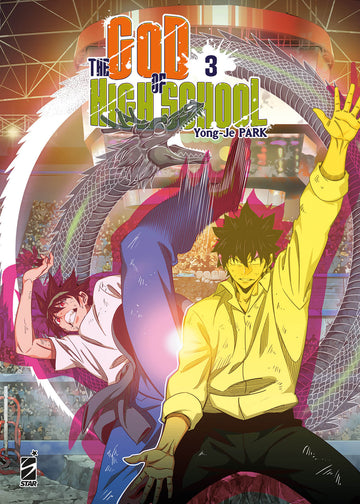 Copertina del volume 3 di THE GOD OF HIGH SCHOOL, pubblicazioni di EDIZIONI STAR COMICS, con illustrazioni e titolo visibili