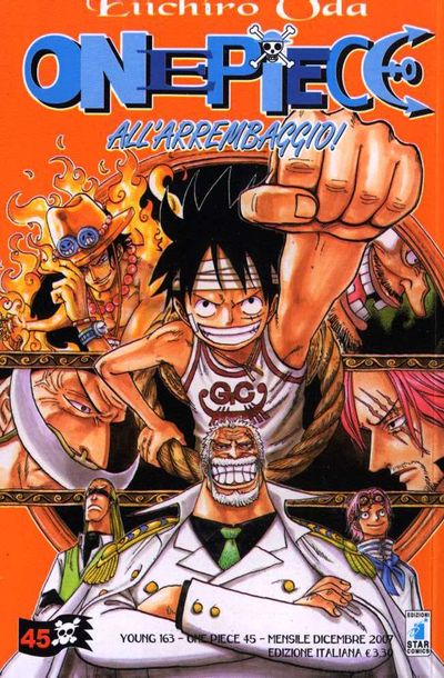 Copertina di One Piece 45 di Young, pubblicazione di Edizioni Star Comics, con personaggi e dettagli artistici visibili.
