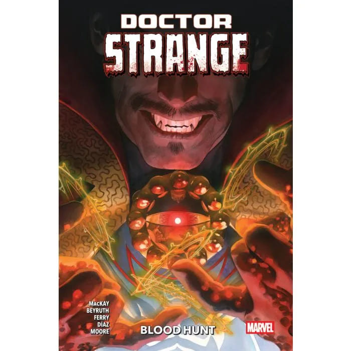 Copertina di pubblicazione Doctor Strange 3 Blood Hunt di Panini Comics con illustrazioni di Doctor Strange in azione