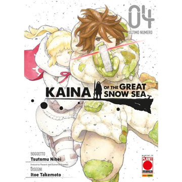 Copertina del libro "Kaina of the Great Snow Sea 4" di Panini Comics, mostra l'illustrazione principale con personaggi e paesaggi innevati.