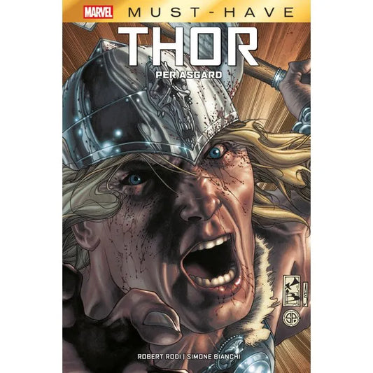 Copertina della pubblicazione "Thor: Per Asgard" di Panini Comics, con illustrazione di Thor in stile fumetto.