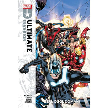 Copertina della pubblicazione "Ultimate Invasion - Ieri, Oggi e" di Panini Comics, con dettagli artistici e titolo visibile.