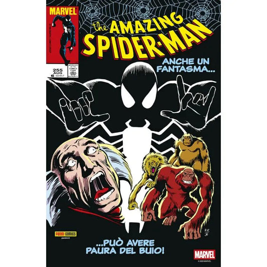 Copertina della pubblicazione Marvel Reprint Amazing Spiderman 255 di Panini Comics, con illustrazione di Spider-Man in azione.