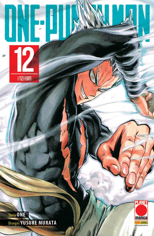 Copertina della ristampa del volume 12 di ONE-PUNCH MAN, pubblicazione di PANINI COMICS con personaggi principali in primo piano.