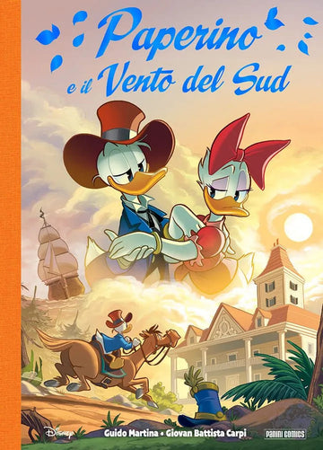 Copertina di "Paperino e il Vento del Sud" di Panini Comics, mostra Paperino in una scena con cielo e paesaggio.