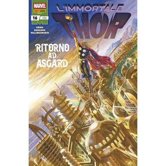 Copertina di pubblicazione Thor 306 L'Immortale di Panini Comics, illustrazione di Thor in primo piano con dettagli vivaci