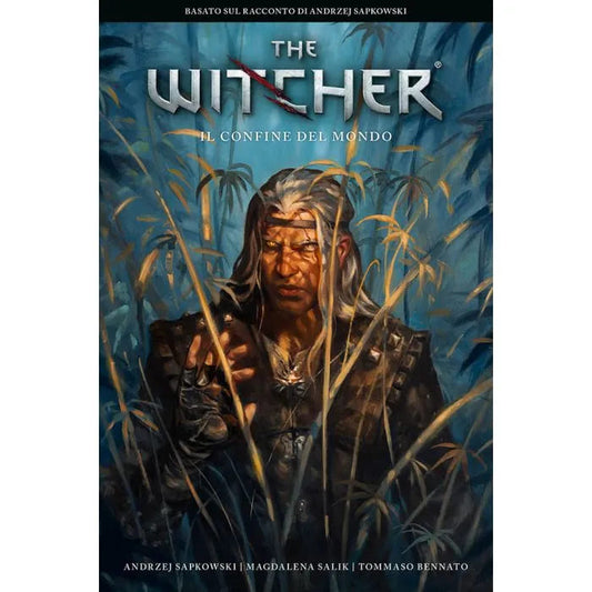Copertina del libro "The Witcher - Il confine del mondo" di Panini Comics, con illustrazione del personaggio principale.